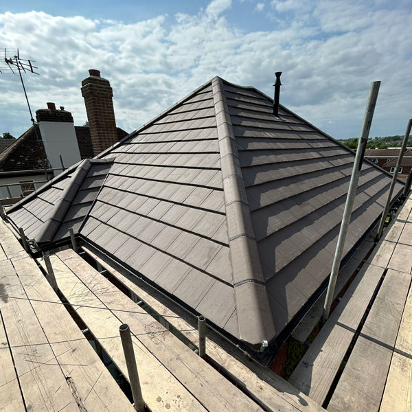 pitched brown roof